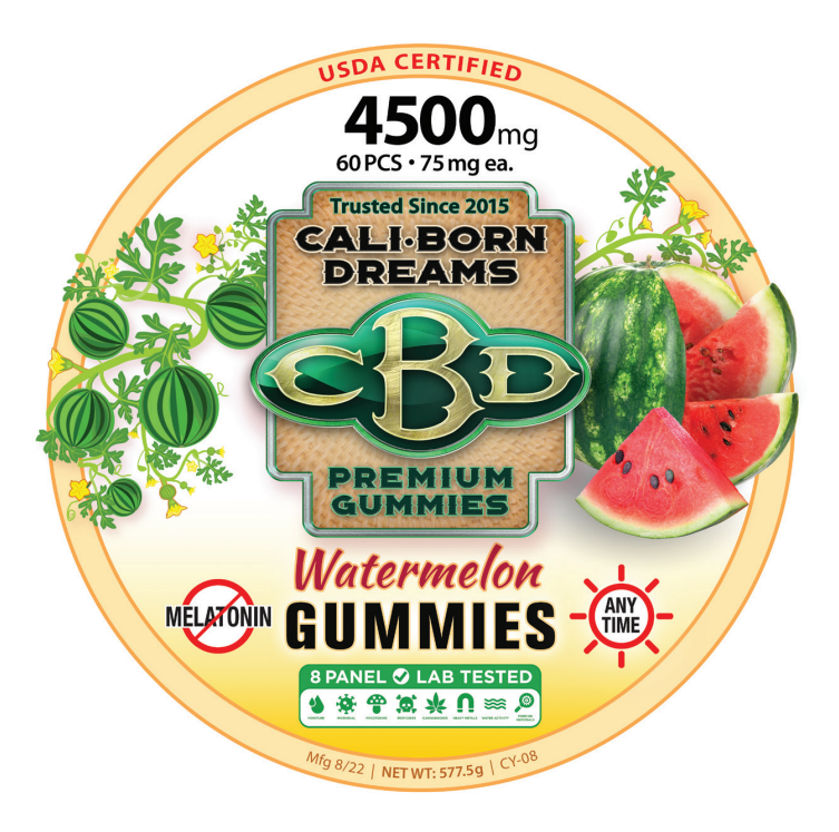 Watermelon-Flavored CBD Gummies – 30mg or 75mg – 60ct. (No Melatonin)