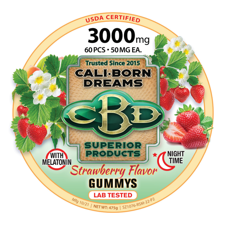 Strawberry-flavored 30mg or 75mg CBD Gummy Rings – 60 ct. (with Melatonin)